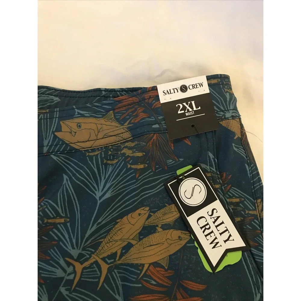 Salty Crew Tandem Mens Boardshorts Sz 2XL Blue Drawstring Elastic Waist Pockets